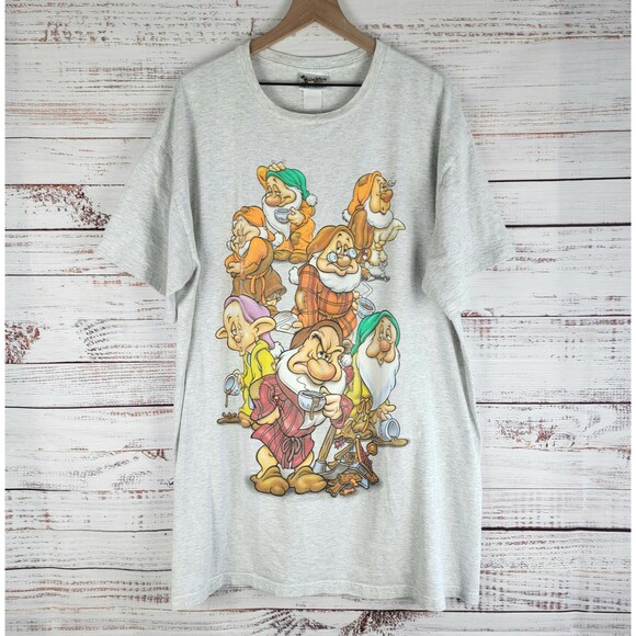 VTG Seven Dwarfs Sleep T Shirt Disney One Size "We're All Grumpy In the Morning" - Picture 1 of 10
